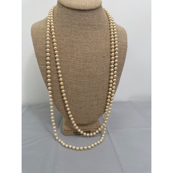 Elegant Long Faux Pearl Necklace With Faux Silver-Tone Clasp - Picture 2 of 4